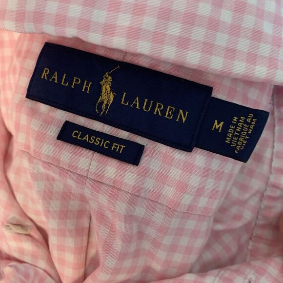 Ralph Lauren Men Medium Cotton Pink/White Check Button Down Long Sleeve Shirt - Picture 4 of 4